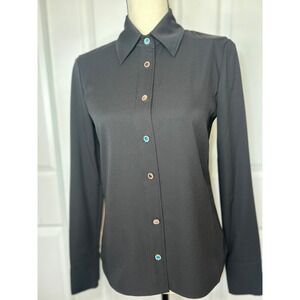 NWT Amanda Uprichard Embellished Button Down Shirt Black Long Sleeve Collared XS